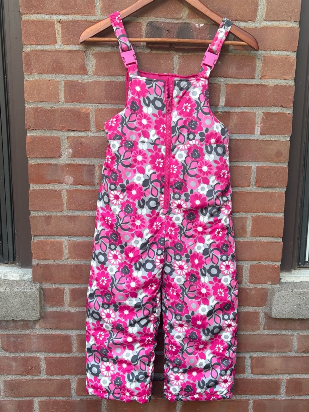 OshKosh Girls Snowpants Overalls Size 6X Pink Floral Quilted Winter Ski Play